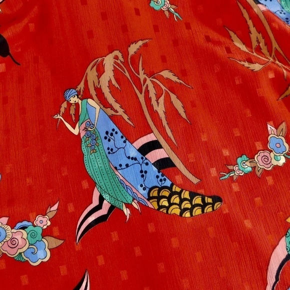 Vintage DVF DIANE VON FURSETNBERG Red Lady Art Deco Button Down Top Blouse Small - Picture 8 of 12